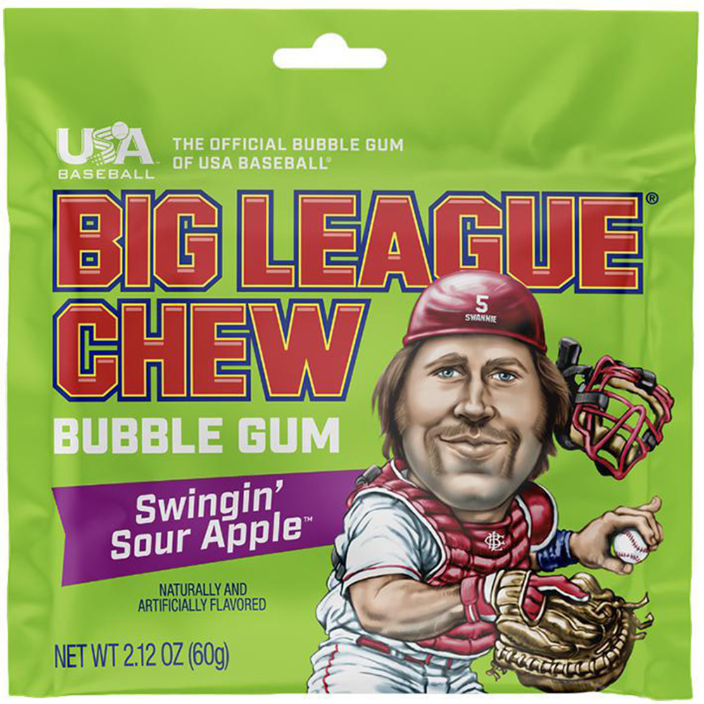 Big League Chew Swingin' Sour Apple Bubble Gum, 2.12 oz Pouch