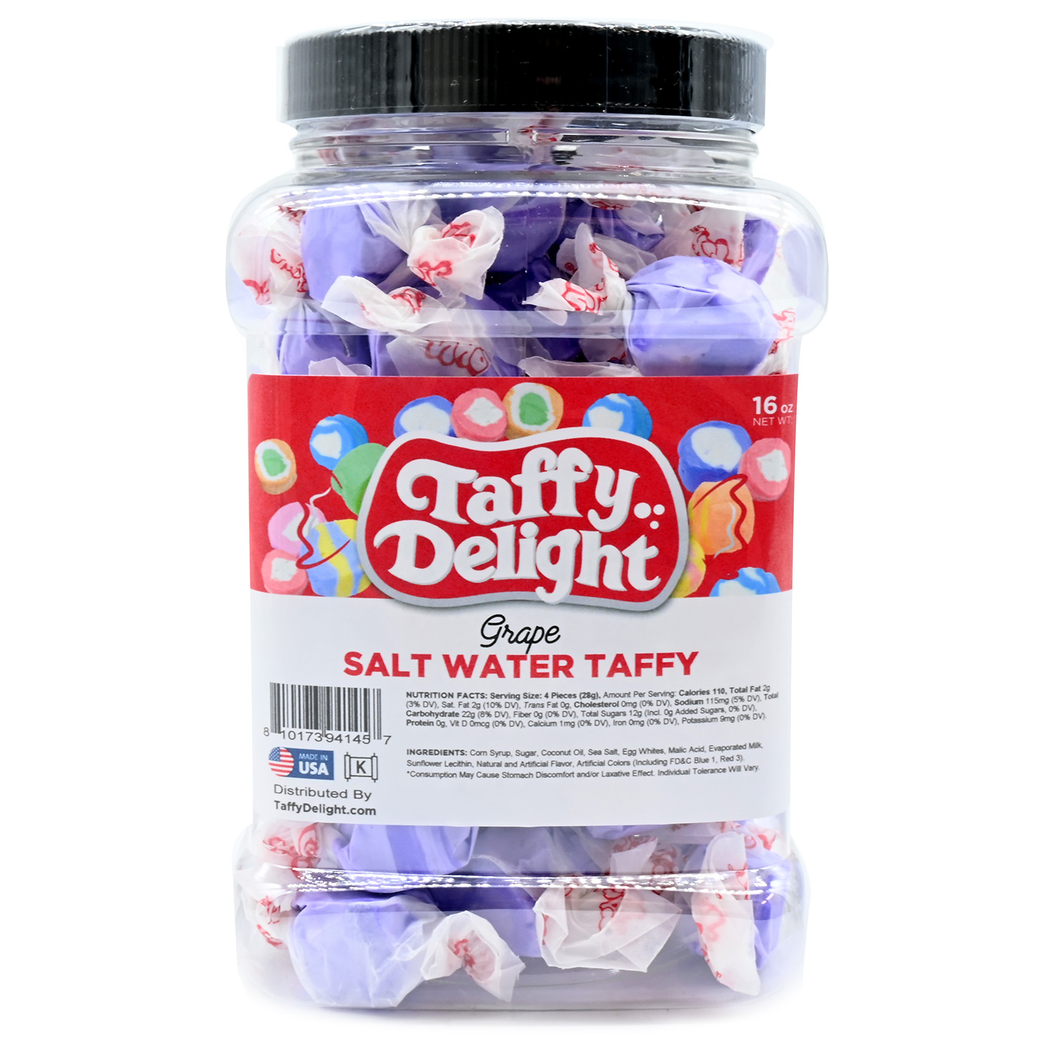 Taffy Delight Grape Salt Water Taffy 16oz Jar