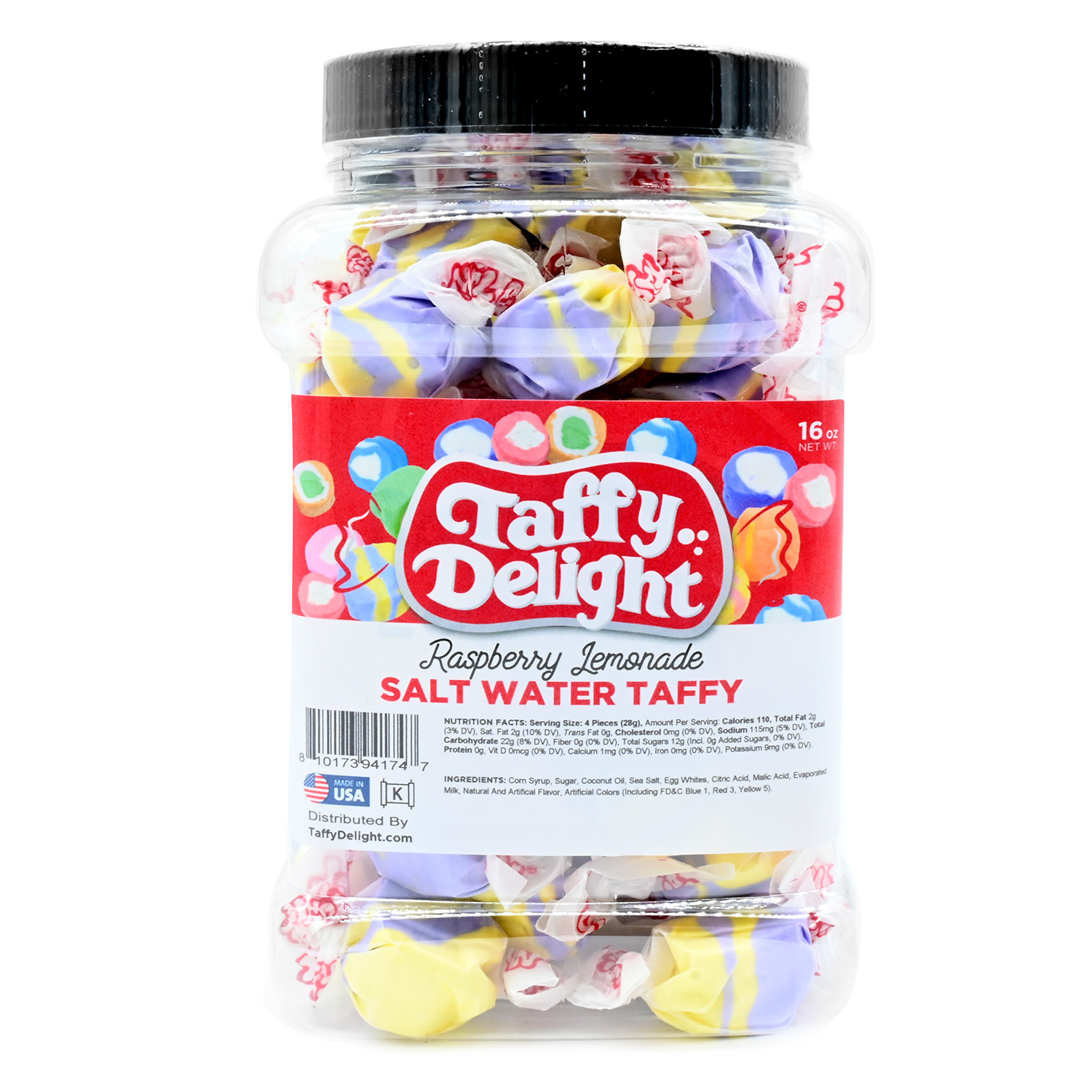 Taffy Delight Raspberry Lemonade Salt Water Taffy 16oz Jar