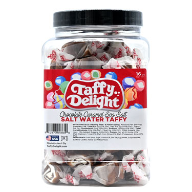 Taffy Delight Chocolate Caramel Sea Salt Salt Water Taffy 16oz Jar