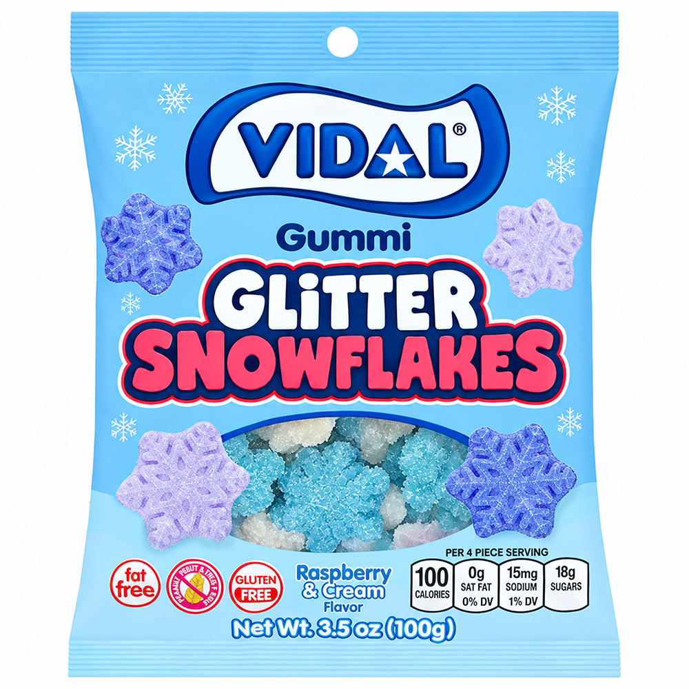 Vidal Gummi Glitter Snowflakes 3.5oz Bag