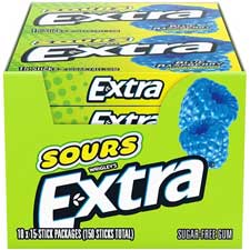 Extra Sours Blue Raspberry Sugar Free Gum 10ct