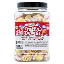 Taffy Delight Pineapple Upside Down Cake Salt Water Taffy 16oz Jar